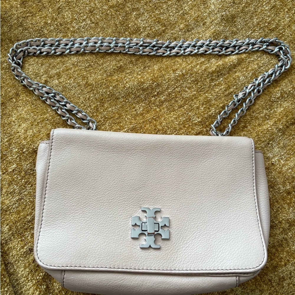Tory Burch Blush Leather Shoulder Bag with Silver Chain